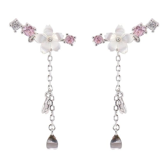 *NEW 925 Sterling Silver Diamond Flower Earrings Z - Picture 10 of 10